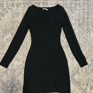 Sweetheart Black Long Sleeve Sweater Dress